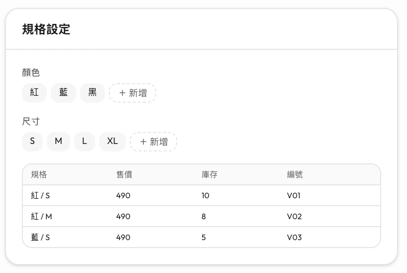 設定多規格商品
